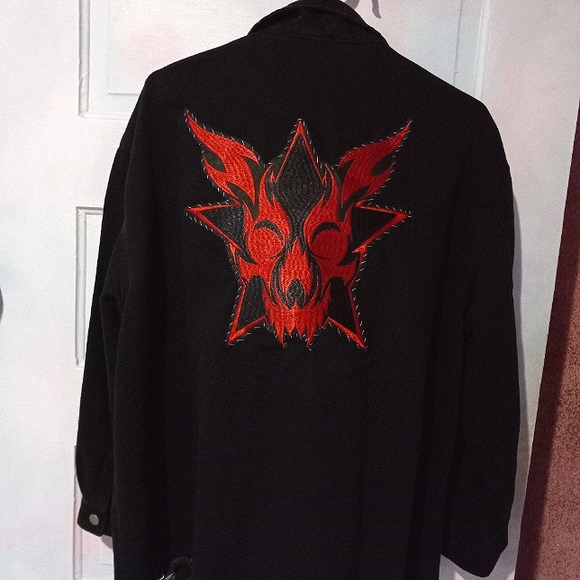 Custom plus Demon/mothman hell raiser RAGE black denim jacket! OOAK! - Picture 2 of 6